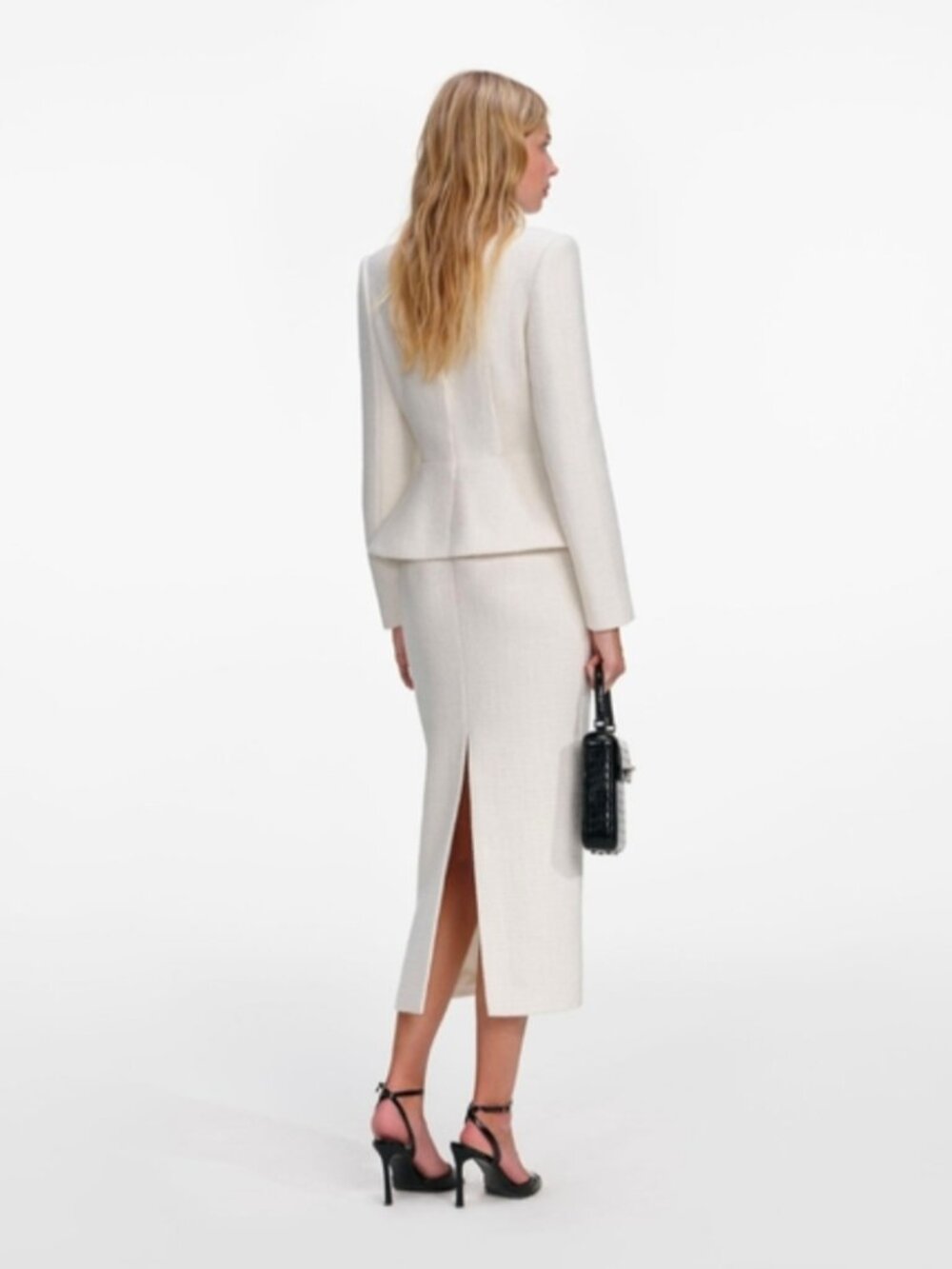 Self-Portrait Cream Boucle Tailored Midi Dress - Picture 8 of 9